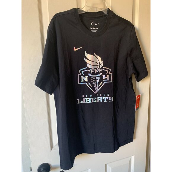New York Liberty Nike Tee Mens Large Black WNBA Logo Short Sleeve Crew Neck Cott - Picture 1 of 5